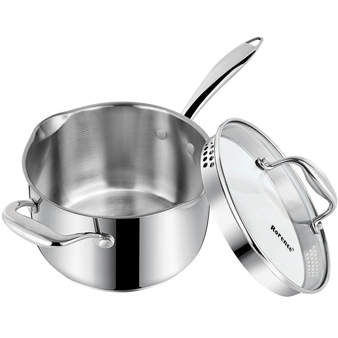 3.7 qt stainless steel saucepan Glass Lid with Two Side Spouts