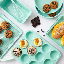 Load image into Gallery viewer, Rorence Bakeware Set Nonstick: Cookie Sheet, Rectangular Cake Pan, 2 Round Cake Pans, Muffin Pan, Loaf Pan &amp; Cooling Rack - Set of 7 - Mint Green
