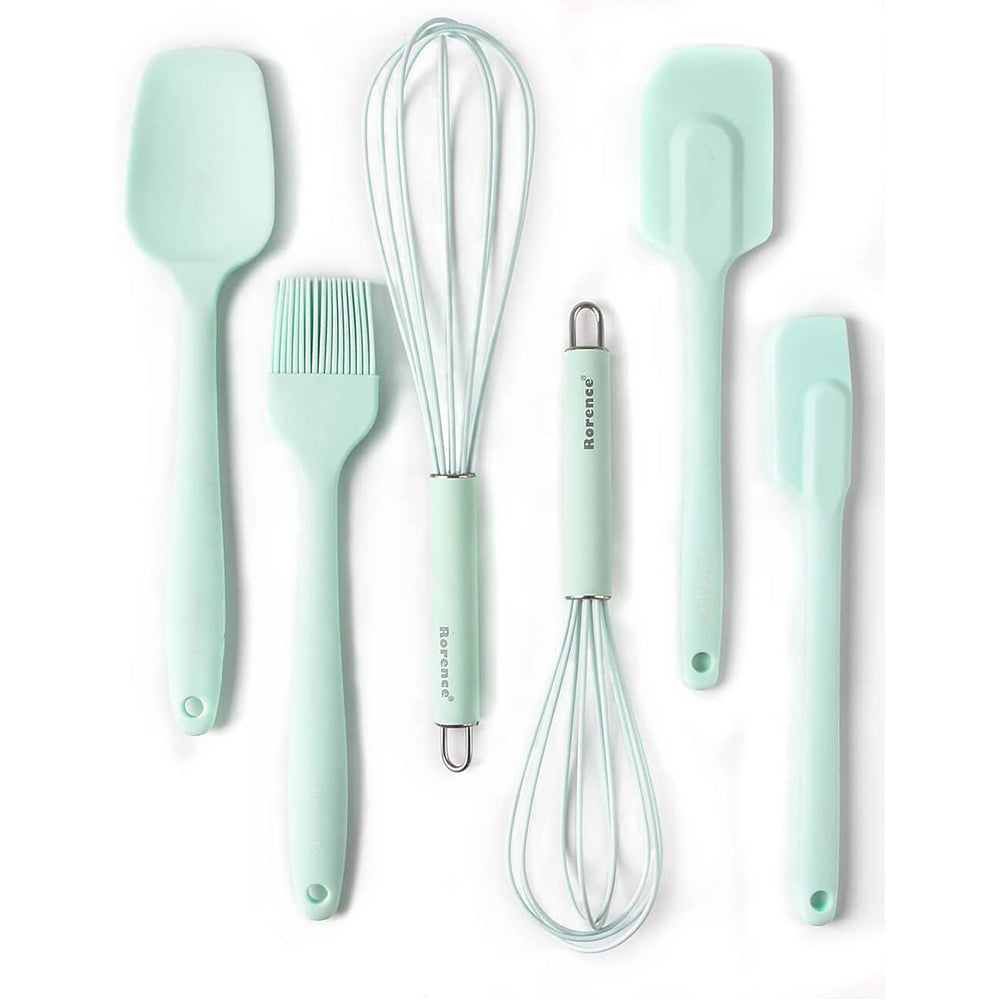 Rorence Silicone Whisk Spatula Spoonula & Brush Set of 6 - Green/Red